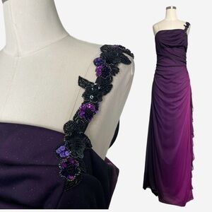 Vintage Y2K Blondie Nites Purple Ombre glitter ruffle floral beaded gown fairy L